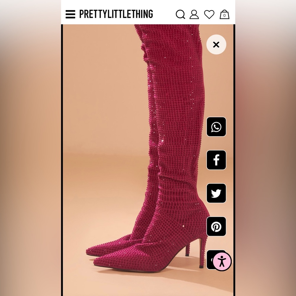 Pretty Little Thing Pink Point Toe Diamante Over The Knee Boots